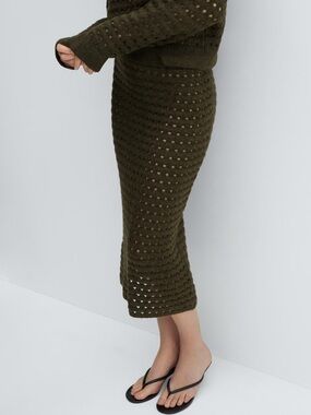 NWT MANGO Knitted Skirt Olive Green
